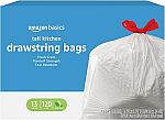 120 Count 13 Gallon Amazon Basics Flextra Strength Tall Kitchen Drawstring Trash Bags $9.35